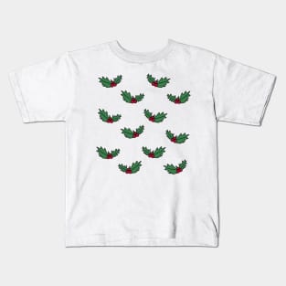 Christmas Holly Leaves Cartoon Doodle Pattern, made by EndlessEmporium Kids T-Shirt